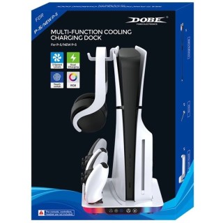 Support, station multifonction de refroidissement avec charge de 2 manettes pour PlayStation 5 / PS5 DOBE TP5-35103 blanc