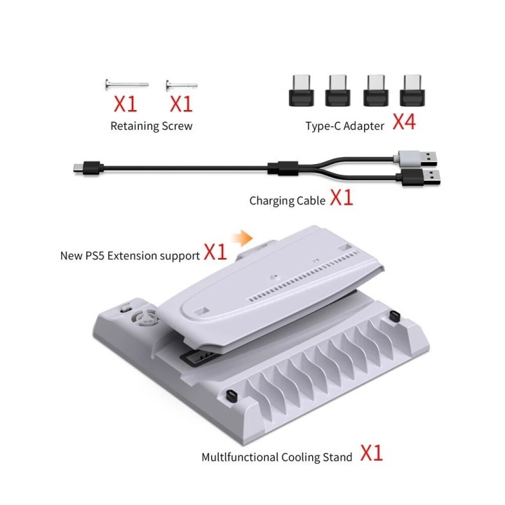 Support, station multifonction de refroidissement, de charge mannette et rangement jeux pour PlayStation 5 / PS5 / PS5 Slim / PS