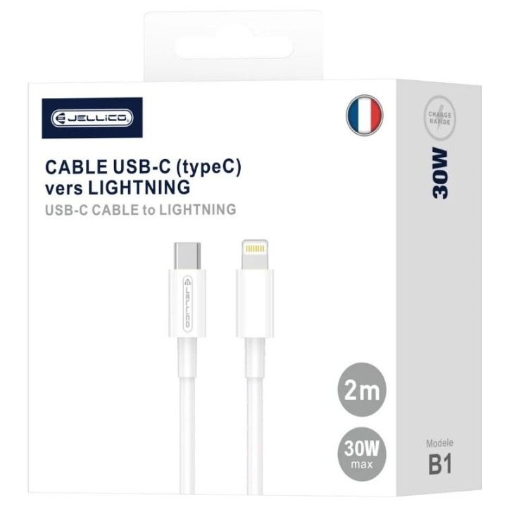 Cable Usb-C/Type C vers Lightning (30W) 2 mètres JELLICO B1 blanc