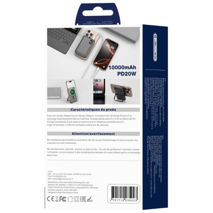 Power Bank (Batterie Externe) Magsafe Ultraslim 10000mAh 15W JELLICO P40 noir