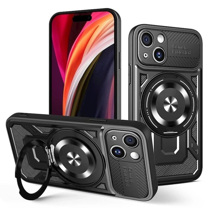 Coque ARMOR RING 360° MAG iPhone 15 noir
