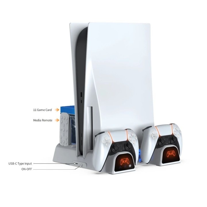 Support, station multifonction de refroidissement, de charge mannette et rangement jeux pour PlayStation 5 / PS5 / PS5 Slim / PS
