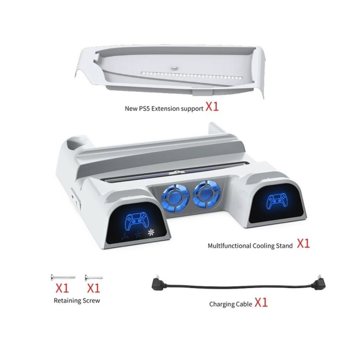 Support, station multifonction de refroidissement, de charge mannette et rangement jeux pour PlayStation 5 / PS5 / PS5 Slim / PS