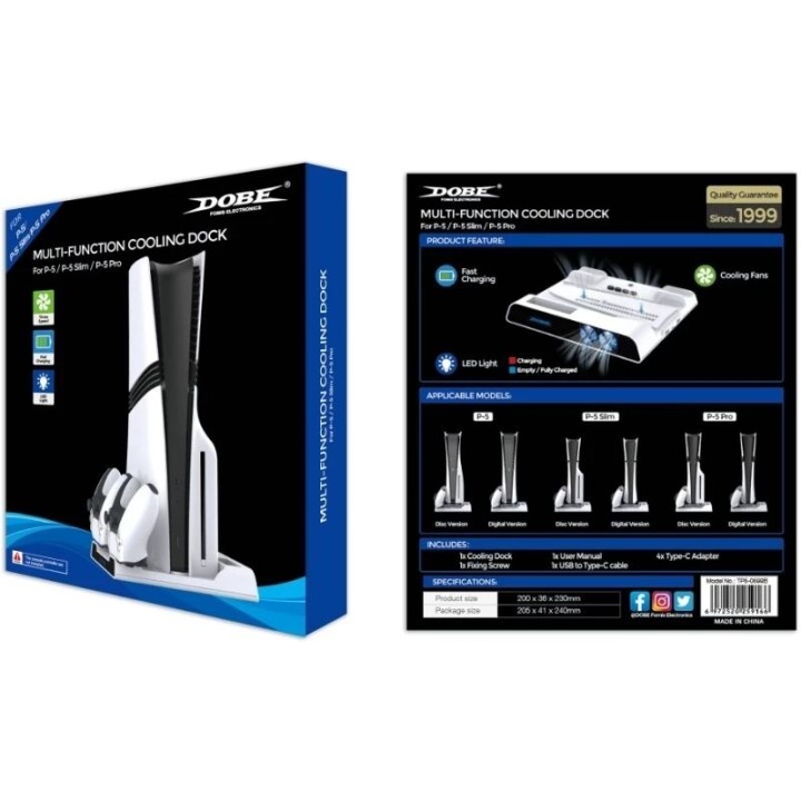 Station de charge multifonctions, refroidissement, charge 2 manettes pour PlayStation 5 / PS5 DOBE TP5-0599