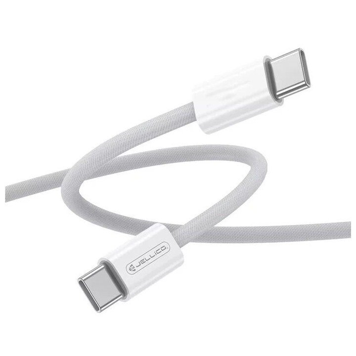 Cable Usb-C vers USB-C/Type C (60W) 2 mètres en nylon tressé JELLICO B1 blanc