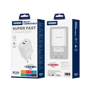 Adaptateur secteur double ports USB et USB-C/Type C (120W) JELLICO EC02 blanc