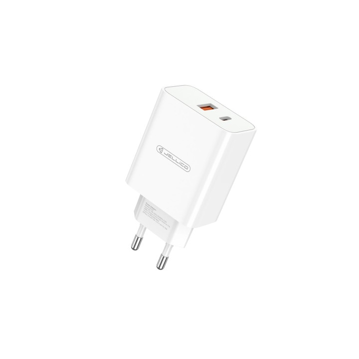 Adaptateur secteur double ports USB et USB-C/Type C (120W) JELLICO EC02 blanc