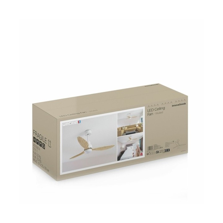 Ventilateur de Plafond avec Lumière LED et 3 Pales ABS Wuled InnovaGoods Bois 36 W 52" Ø132 cm