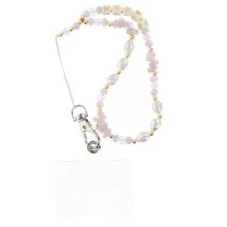 Cordon universel avec perles 44 cm (boucle poignet 22 cm) rose-blanc