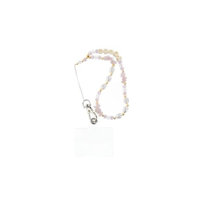 Cordon universel avec perles 44 cm (boucle poignet 22 cm) rose-blanc