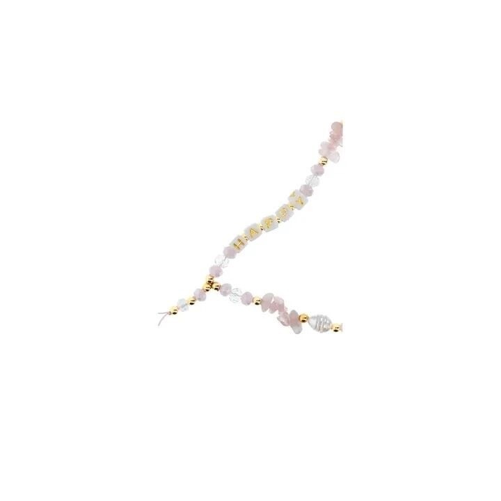 Cordon universel avec perles 44 cm (boucle poignet 22 cm) rose-blanc
