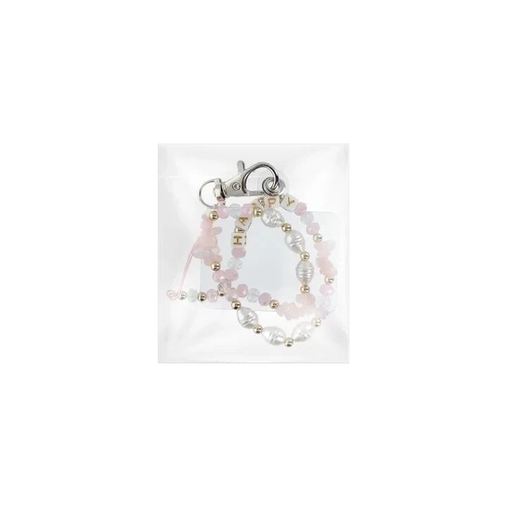 Cordon universel avec perles 44 cm (boucle poignet 22 cm) rose-blanc