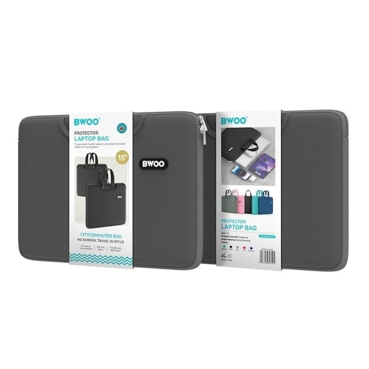 Housse pour ordinateur portable en néoprène avec poignée 15 pouces BWOO gris