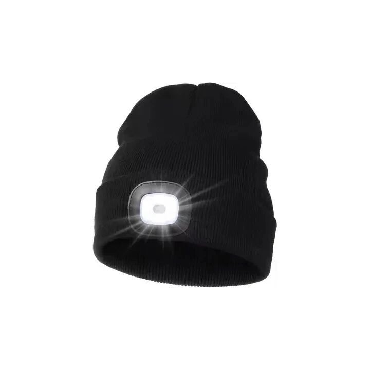 Bonnet avec lampe torche LED noir