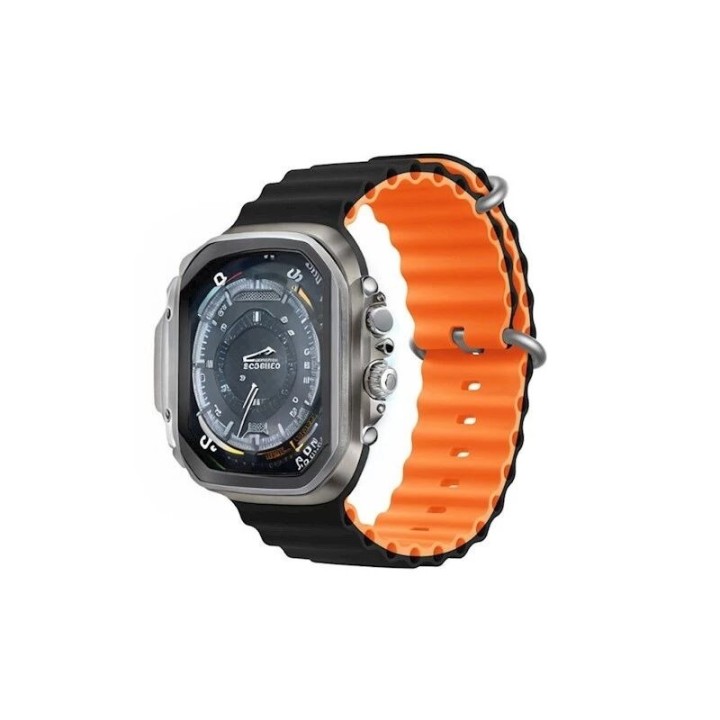 Bracelet en silicone souple respirant Deluxe Sport en silicone pour Apple Watch 42 mm/41 mm/40 mm/38 mm DEVIA noir-orange
