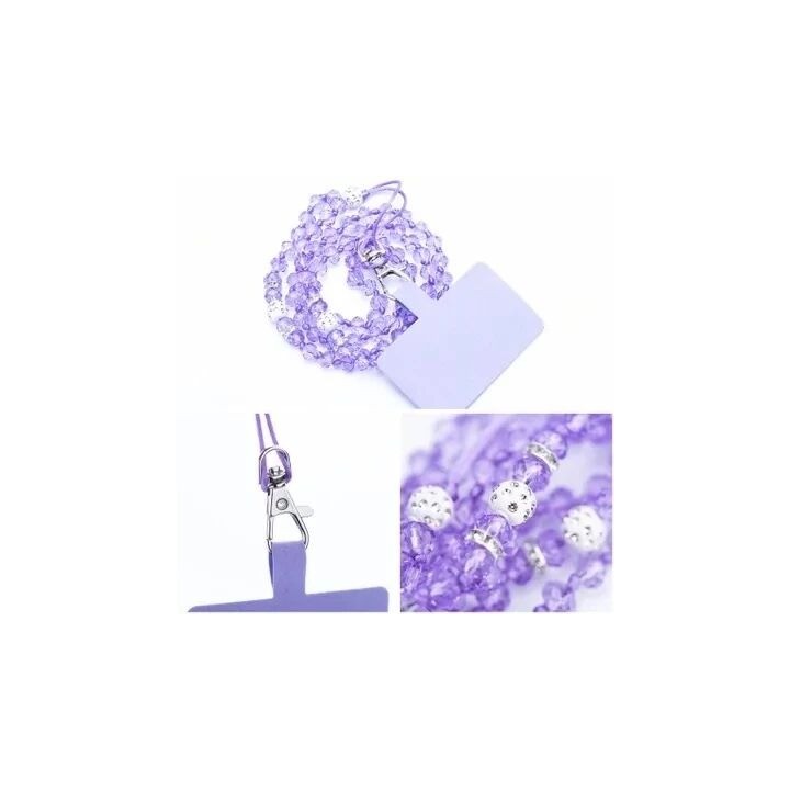 Cordon universel avec perles 74 cm (boucle poignet 37 cm) violet
