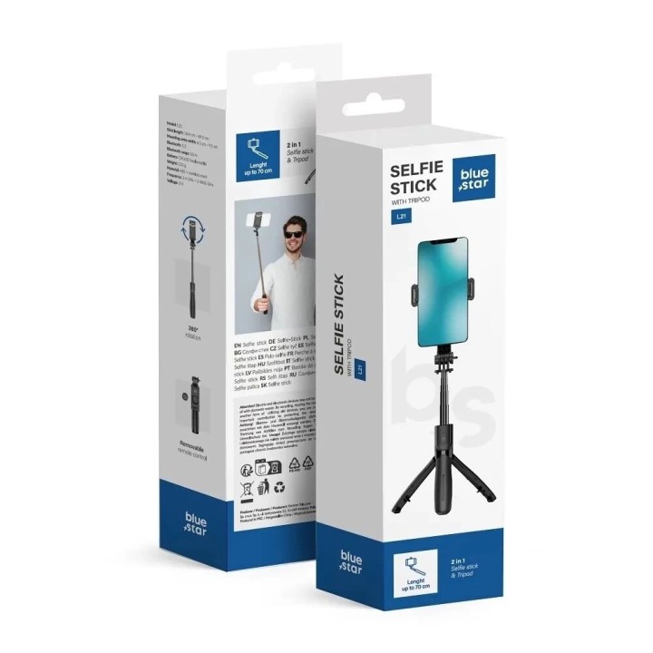Perche à selfie avec trépied et télécommande sans fil Blue Star L21 noir