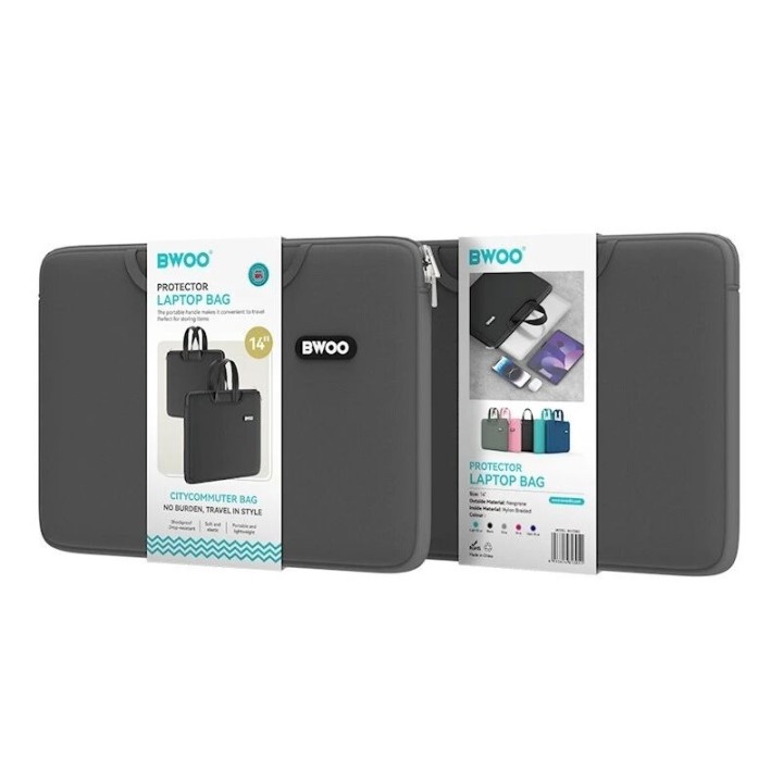 Housse pour ordinateur portable en néoprène avec poignée 14 pouces BWOO gris