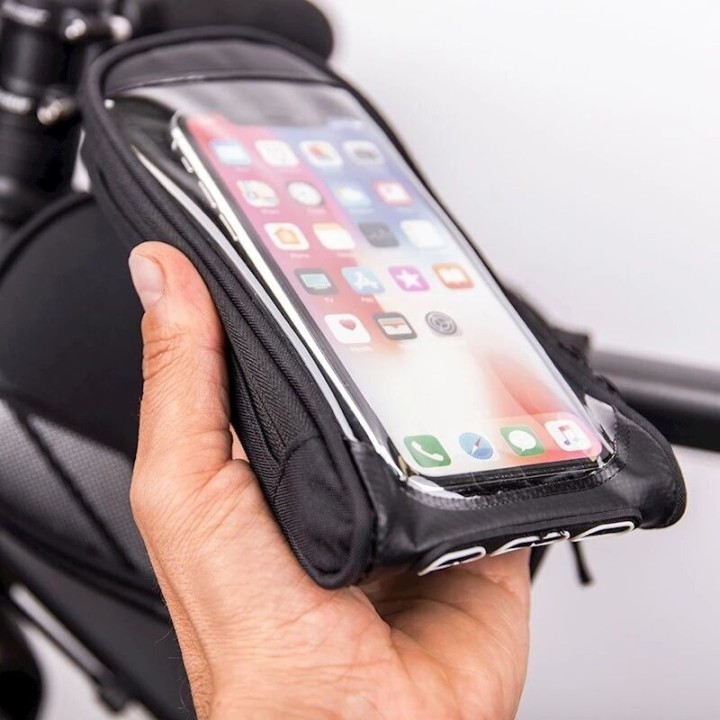 Pochette pour vélo étanche avec étui à téléphone amovible noir