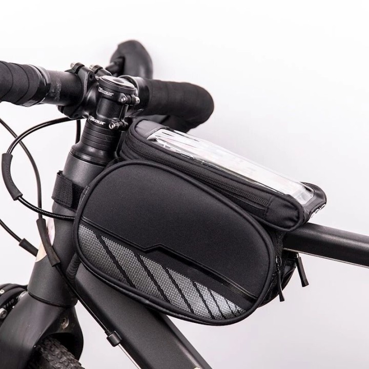 Pochette pour vélo étanche avec étui à téléphone amovible noir