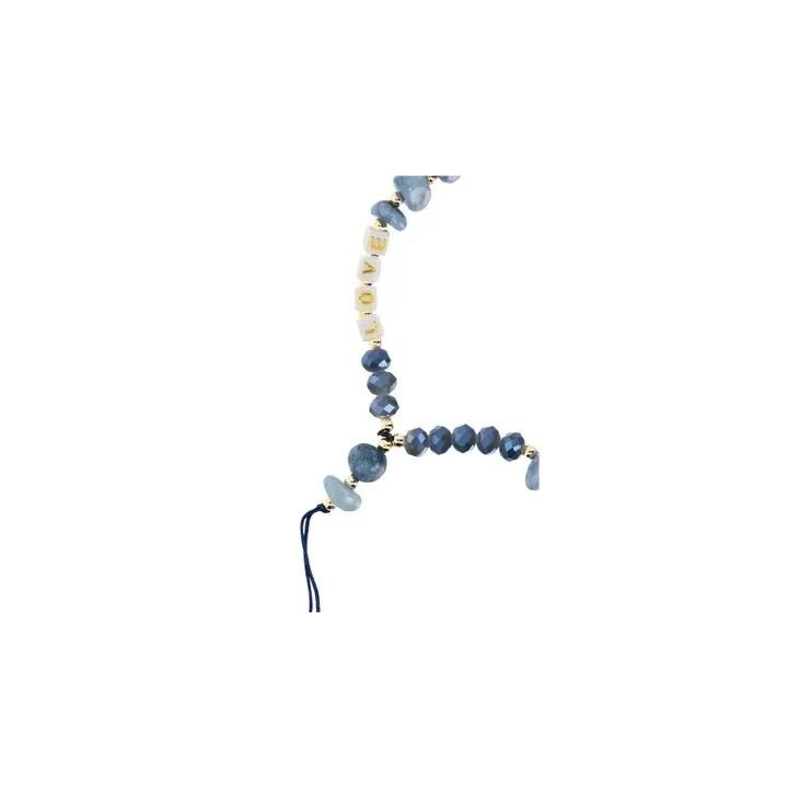 Cordon universel avec perles 44 cm (boucle poignet 22 cm) bleu