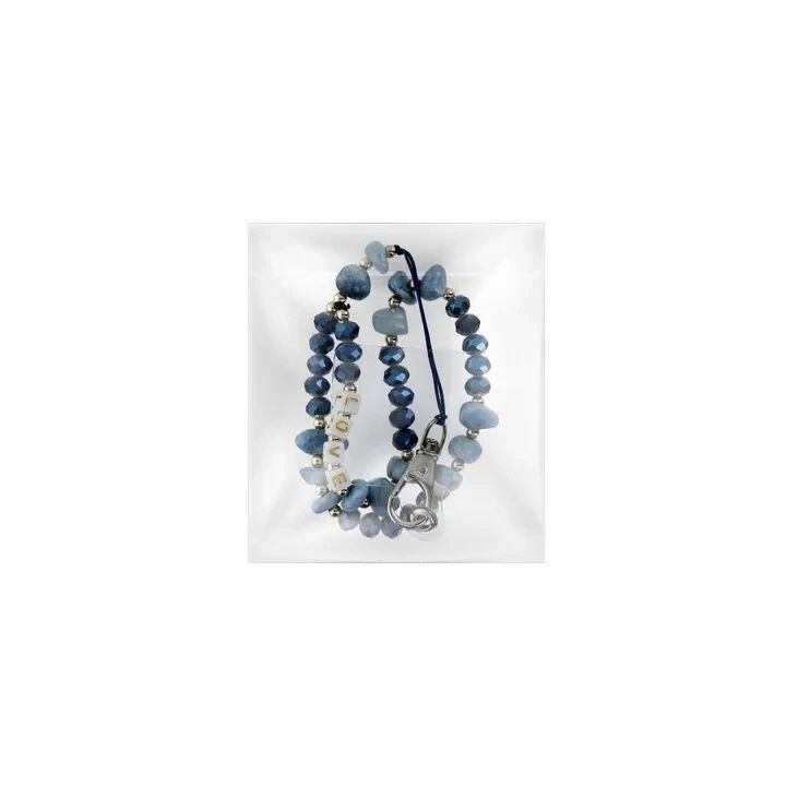 Cordon universel avec perles 44 cm (boucle poignet 22 cm) bleu