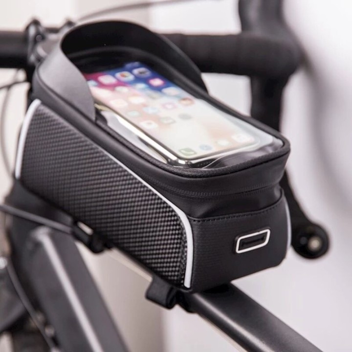Pochette pour vélo étanche avec porte-téléphone intégré noir