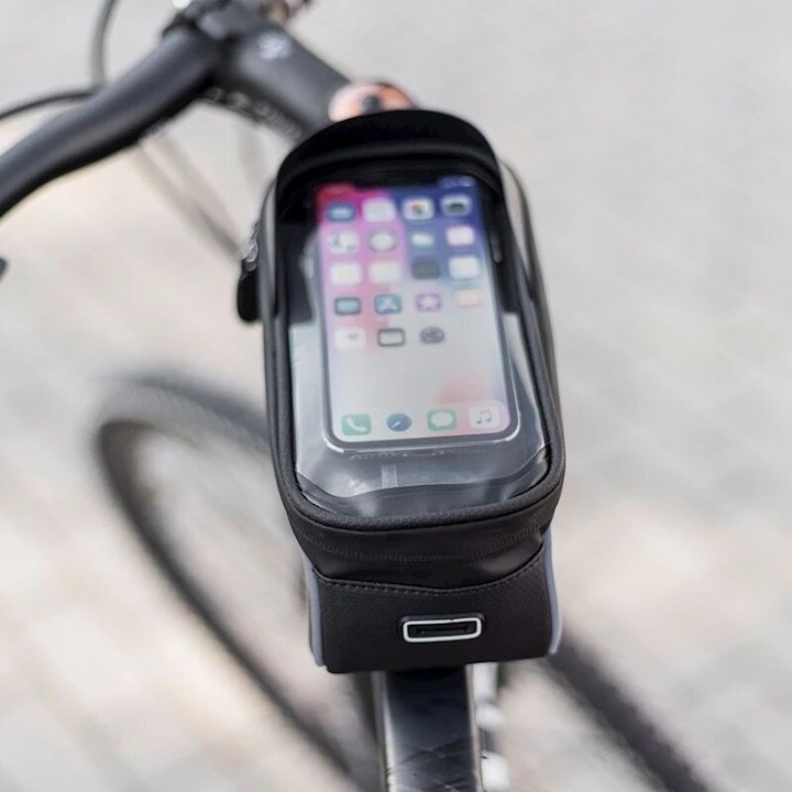 Pochette pour vélo étanche avec porte-téléphone intégré noir