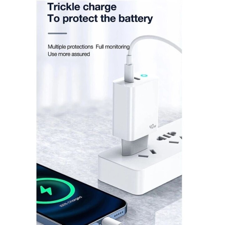 Adaptateur secteur double ports Usb-C (40W) avec cable Type C vers Lightning JELLICO EU19 blanc