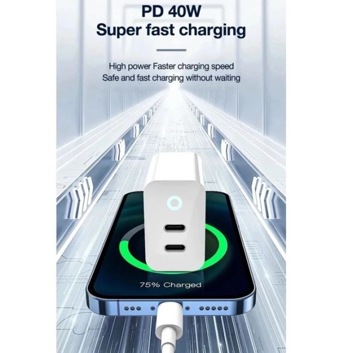 Adaptateur secteur double ports Usb-C (40W) avec cable Type C vers Lightning JELLICO EU19 blanc