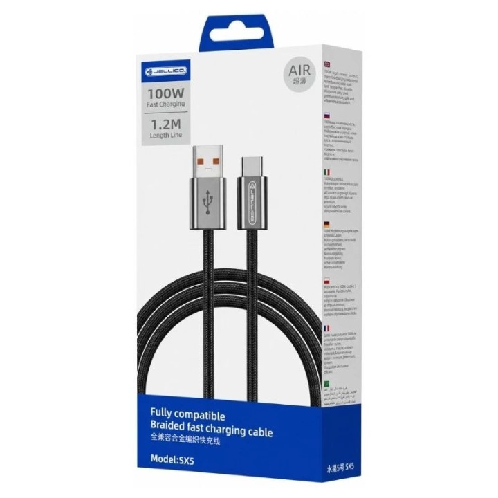 Cable Usb vers Usb-c/Type C (100W) 1.2 mètre JELLICO SX5 noir