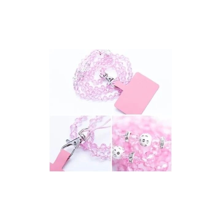 Cordon universel avec perles 74 cm (boucle poignet 37 cm) rose