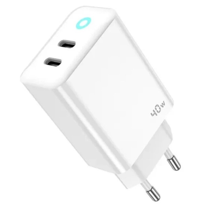 Adaptateur secteur double ports Usb-C (40W) JELLICO EU19 blanc