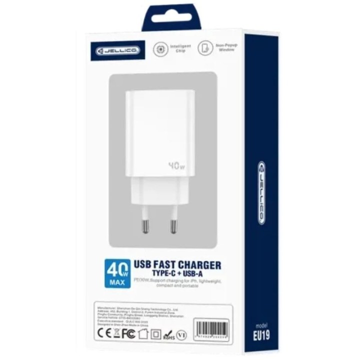 Adaptateur secteur double ports Usb-C (40W) JELLICO EU19 blanc
