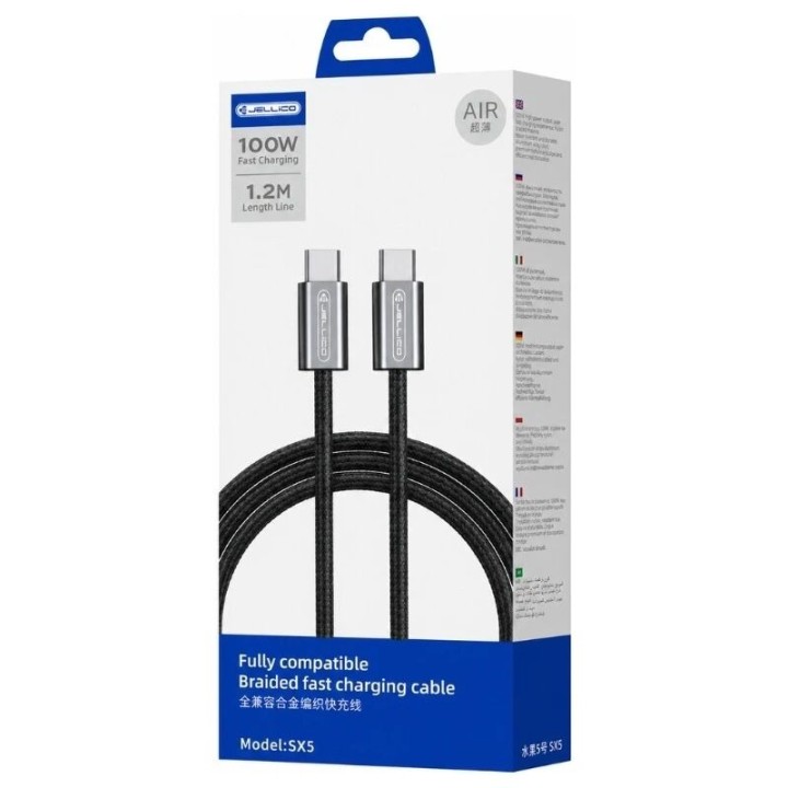Cable Usb-C vers Usb-c/Type C (100W) 1.2 mètre JELLICO SX5 noir