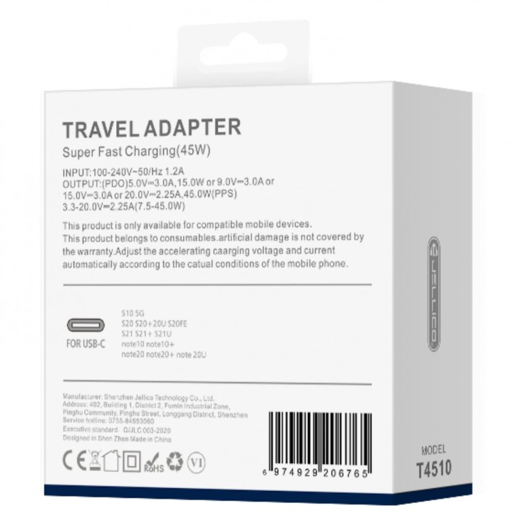 Adaptateur secteur USB-C/Type C (45W) JELLICO T4510 noir