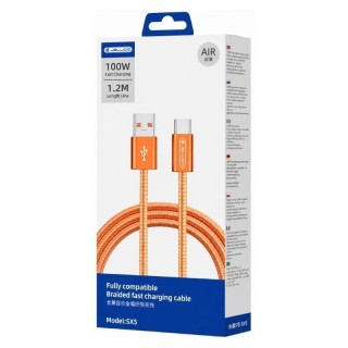 Cable Usb vers Usb-c/Type C (100W) 1.2 mètre JELLICO SX5 orange