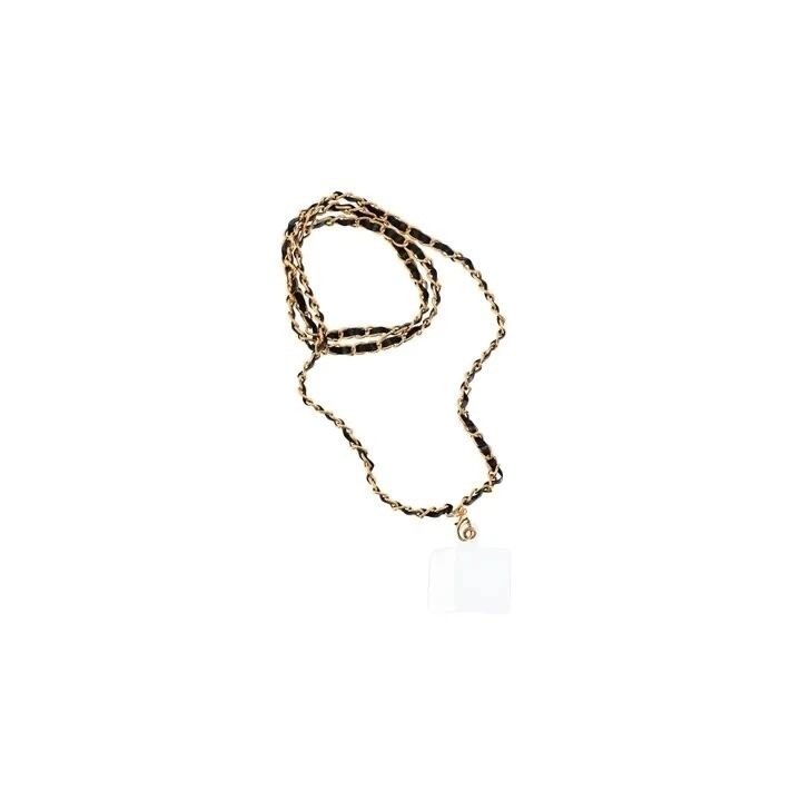 Cordon universel en chaine métallique avec simili cuir 116 cm (boucle poignet 58 cm) noir