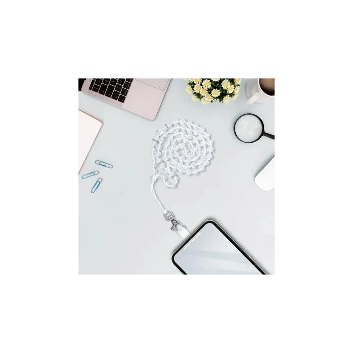 Cordon universel avec perles 74 cm (boucle poignet 37 cm) blanc