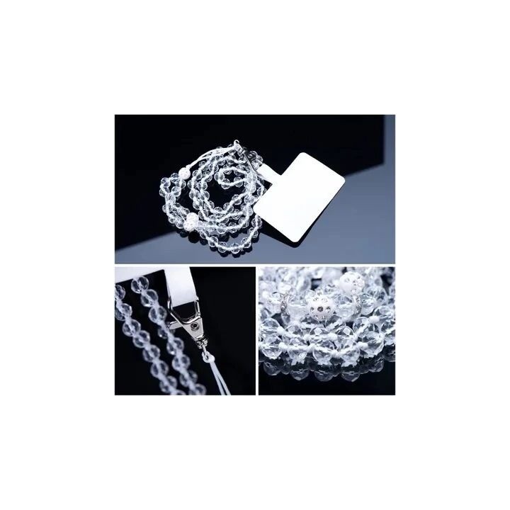 Cordon universel avec perles 74 cm (boucle poignet 37 cm) blanc