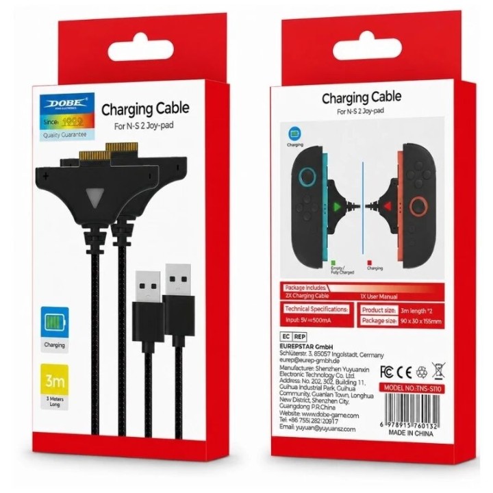Cable de charge pour Joy-Con Nintendo Switch 2 DOBE TNS-51110 noir