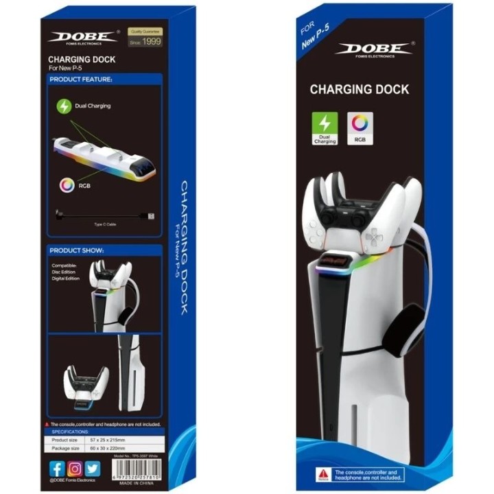 Station de charge pour manette PlayStation 5 / PS5 Slim DOBE TP5-3597 blanc