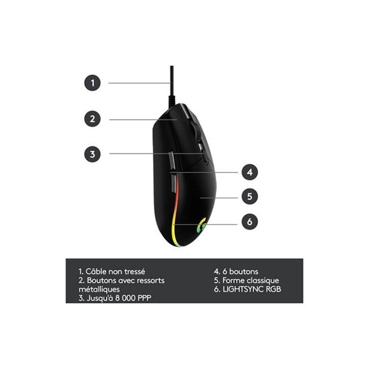 Souris gaming LOGITECH G203 filaire