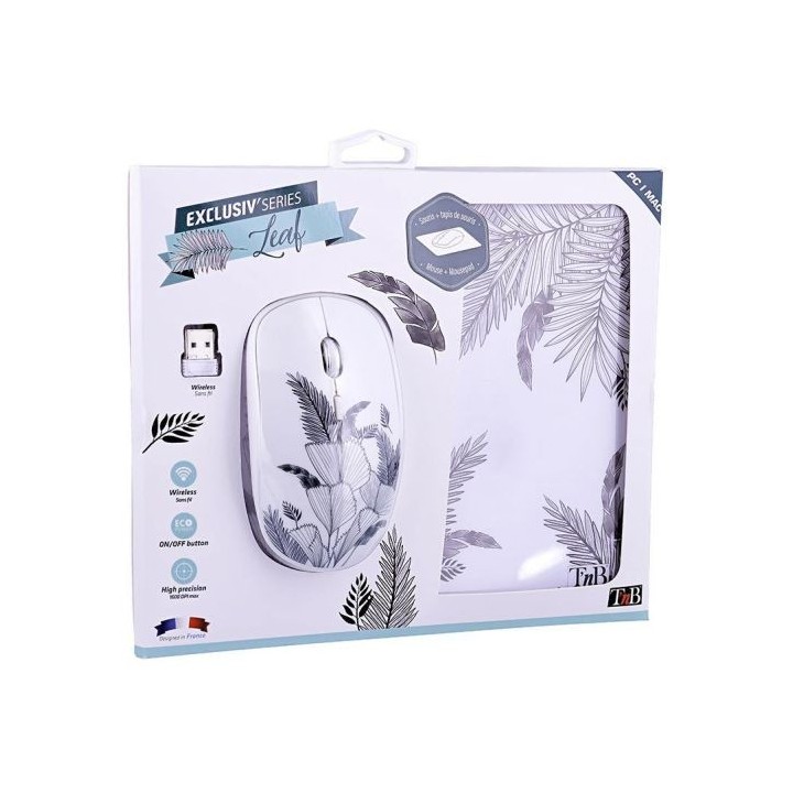 Souris sans fil TNB + tapis Leaf