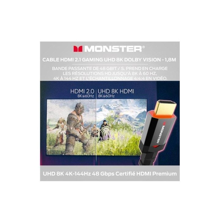 Câble MONSTER HDMI GAMING 8K HDR 48GBPS 1,8M