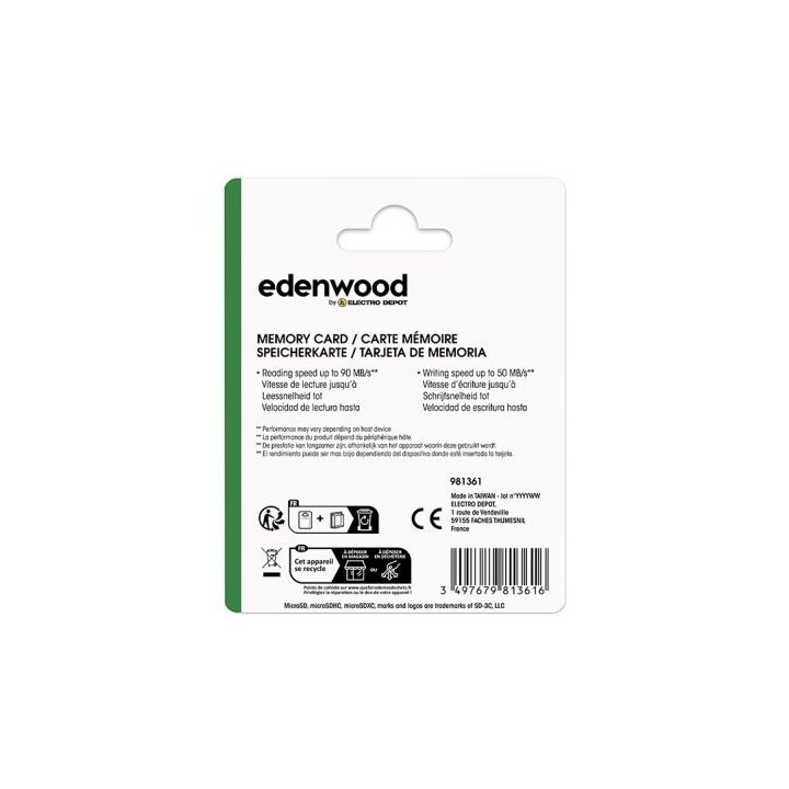 Carte Micro SD EDENWOOD 128 Go + adaptateur