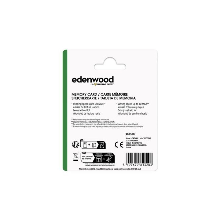 Carte Micro SD EDENWOOD 64 Go + adaptateur