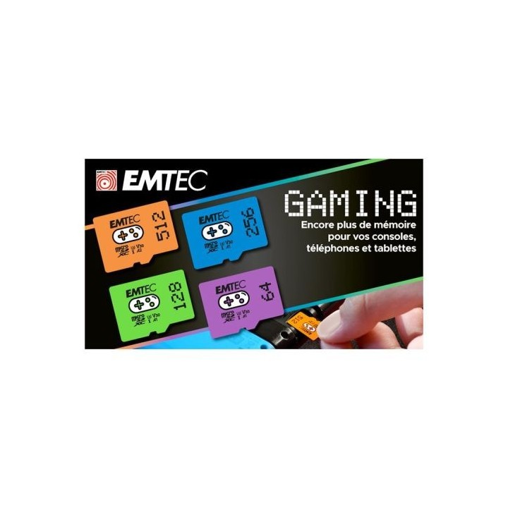 Carte Micro SD EMTEC 64Go GAMING + boîtier