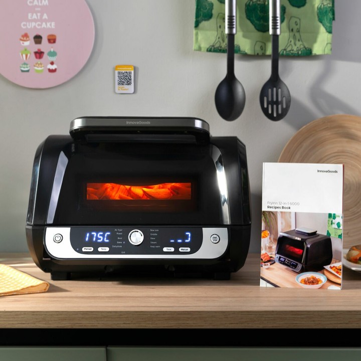 Friteuse à Air avec Gril, Accessoires et Livre de Recettes InnovaGoods Fryinn 12 in 1 6000 Noir Acier 3400 W 6 L