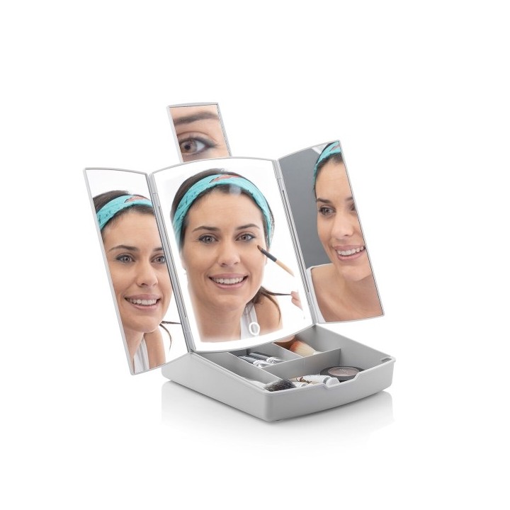 Miroir LED Pliable avec Organisateur de Maquillage 3 en 1 Panomir InnovaGoods